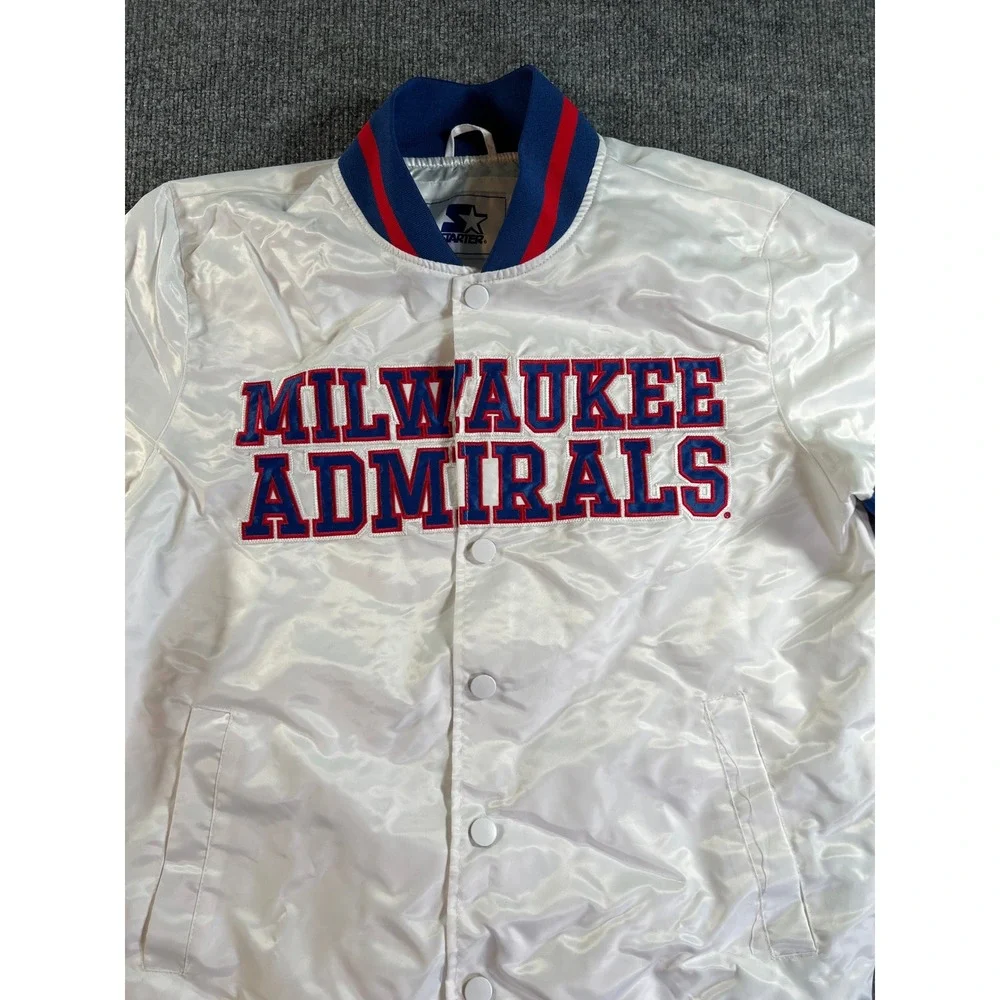 Vintage‎ Starter Milwaukee Admirals Jacket Mens Medium White Satin Bomber AHL
